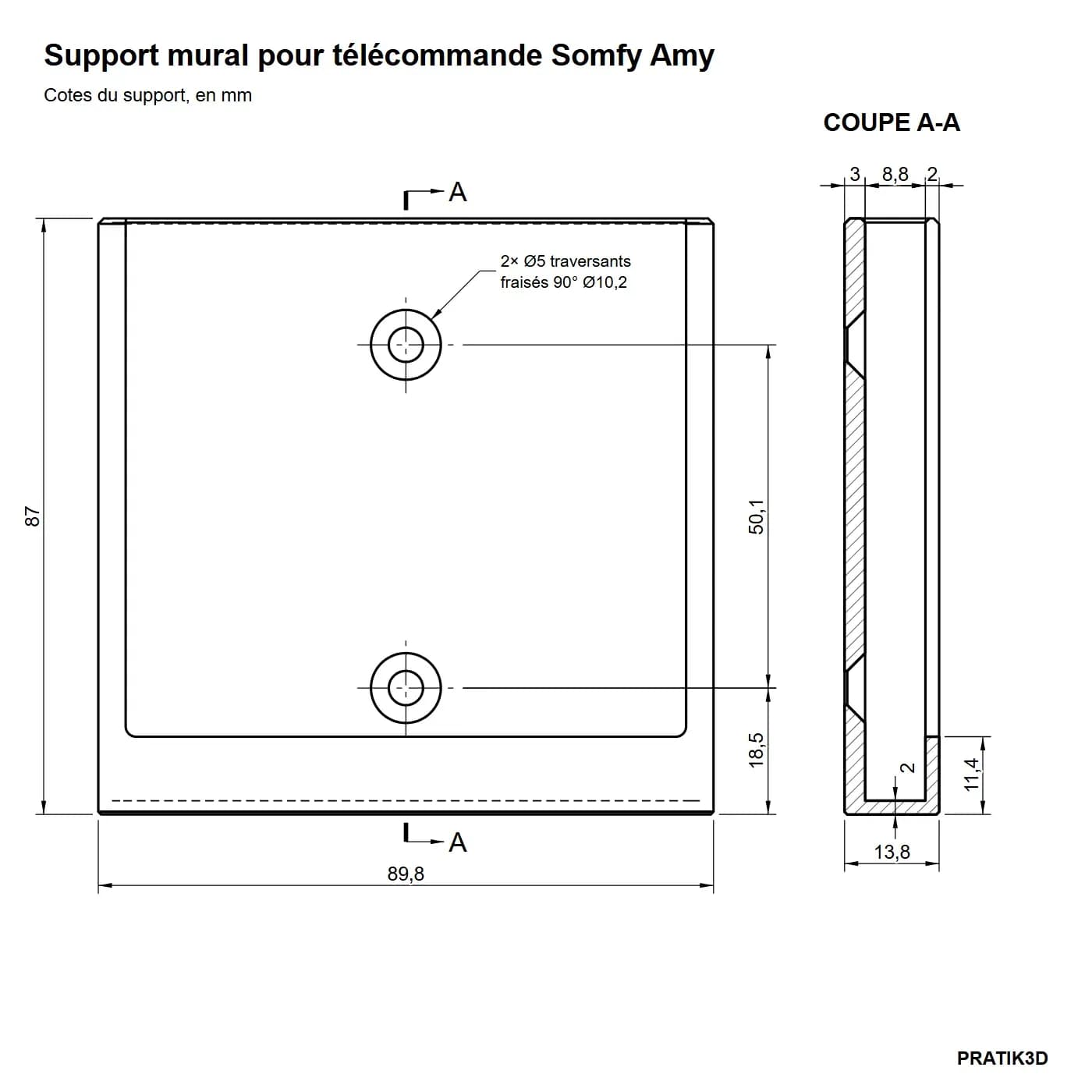 Support mural imprimé en 3D pour télécommande Somfy Amy — photo 4